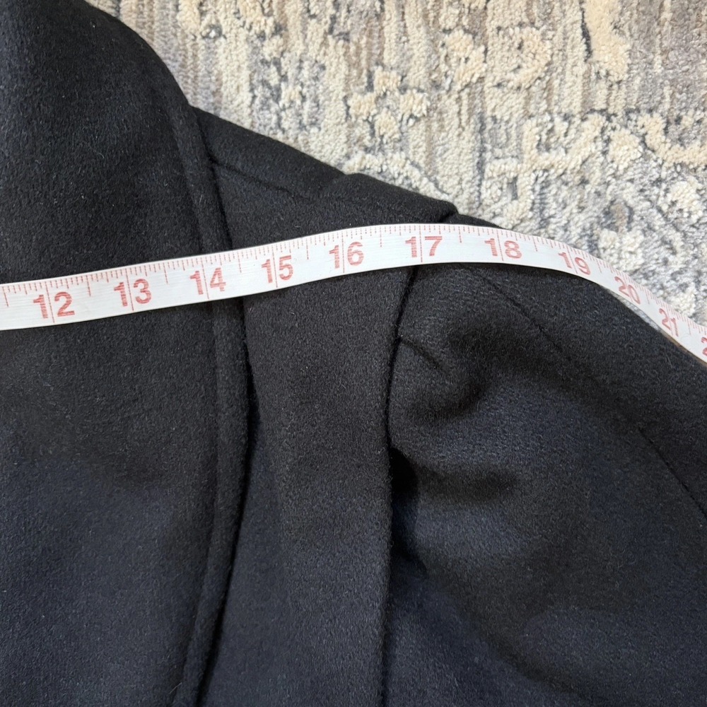 Vintage Womens Long Double Breasted Wool Coat Size L Black Trench Peacoat Shawl - Picture 14 of 16